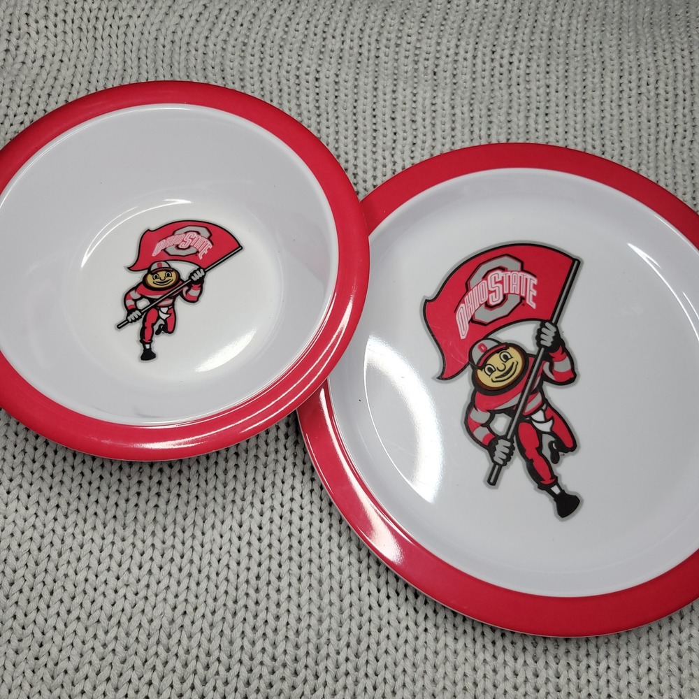 Ohio State Buckeyes Brutus Buckeye Kids Plate and Bowl Set Duck House Red White